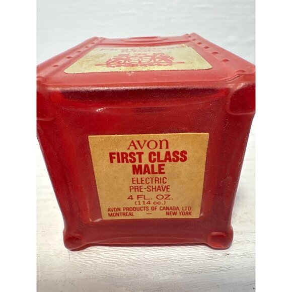 Vintage Avon First Class Male Electric Pre-Shave Red Bottle 4 Fl. Oz. EMPTY - Picture 6 of 8
